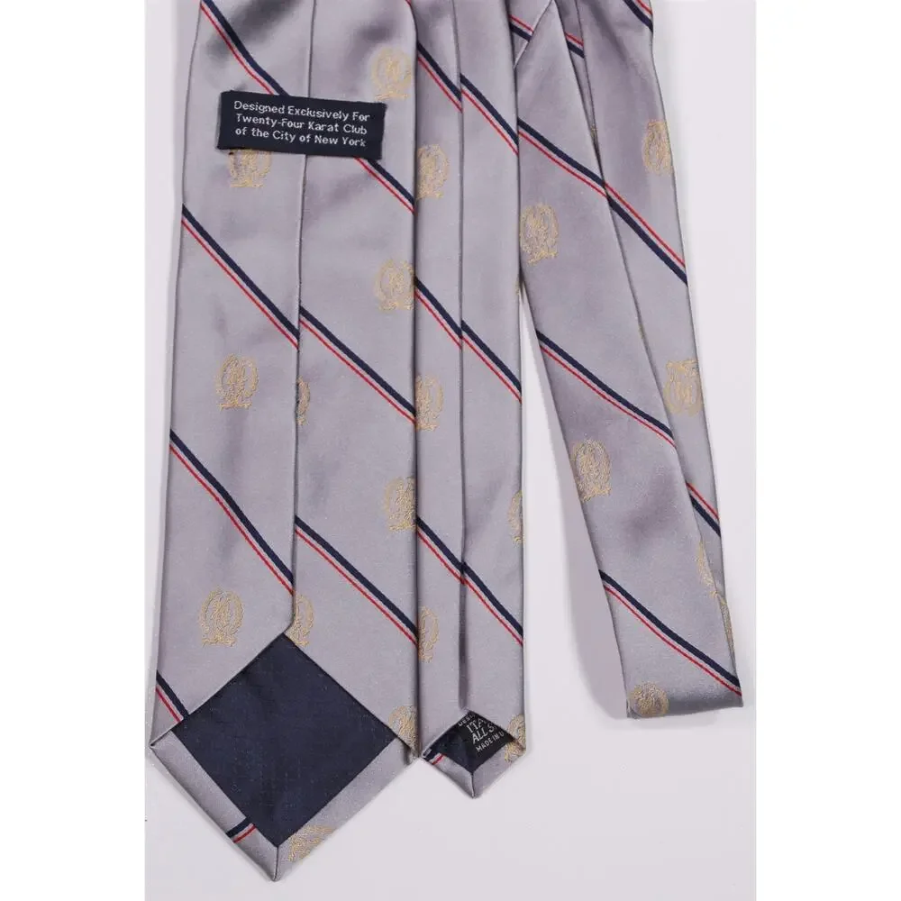 Twenty Four Karat Club 24k New York Silver Striped Silk Necktie Tie